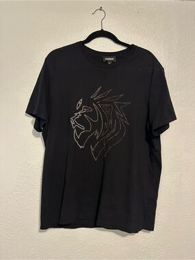 Express Black Short-Sleeve Tee with Metallic Lion Outline Size Large